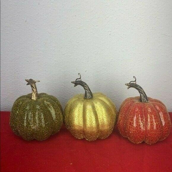 Autumn Pumpkin‎ Red Green and Gold 3 pc Decor - Picture 3 of 6
